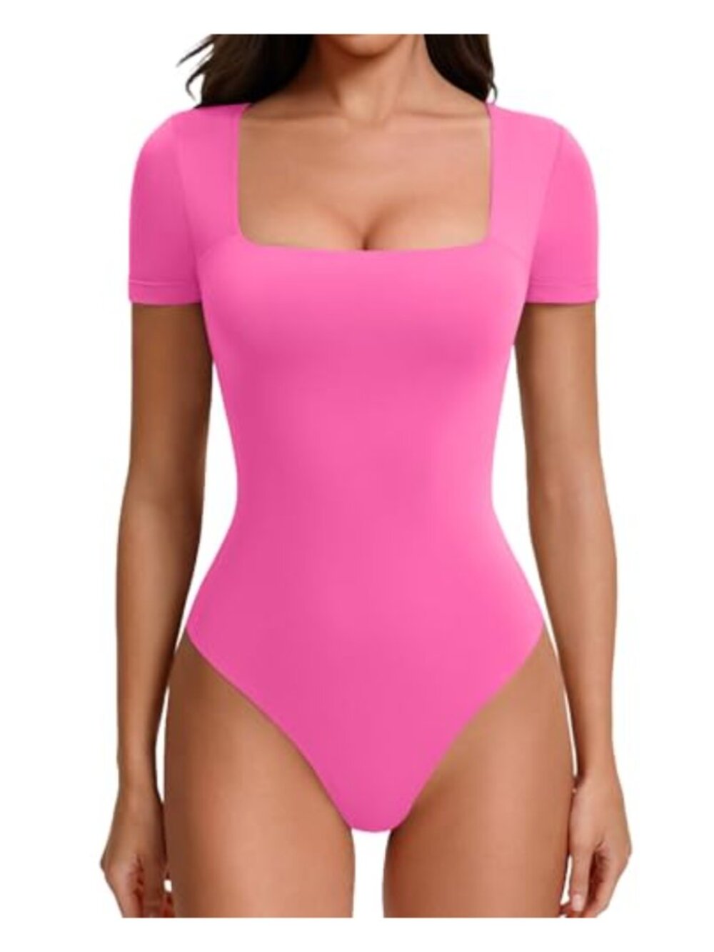 Avidlove Women's Bodysuit Short Sleeve Square Neck Double Lined Slim Fit